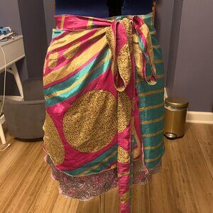 Darn Good Yarn Plus Size Reversible Purple Silk Recycled Sari Wrap Mini Skirt